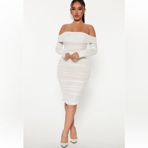 Long sleeved white mesh dress